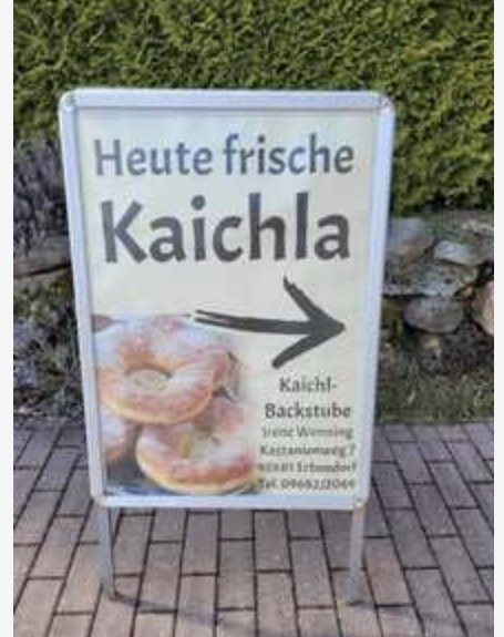 Aufsteller 'Heute frische Kaichla' mit Wegweiser-Pfeil